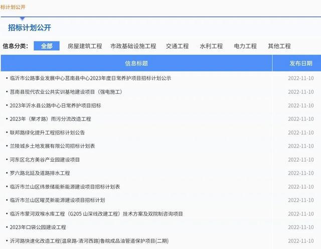 11月10日临沂市13个工程建设项目招标