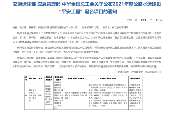 湘江永衡三级航道一期工程开云 开云体育冠