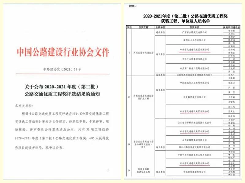 喜报！中化学交通建设集开云体育 Kaiy